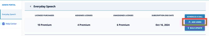Dashboard toolbar with Add Users button