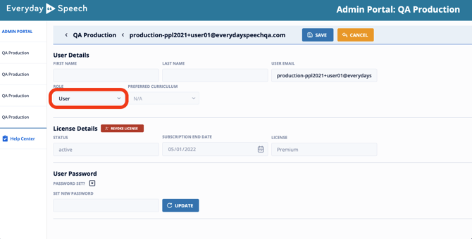 User profile and role status
