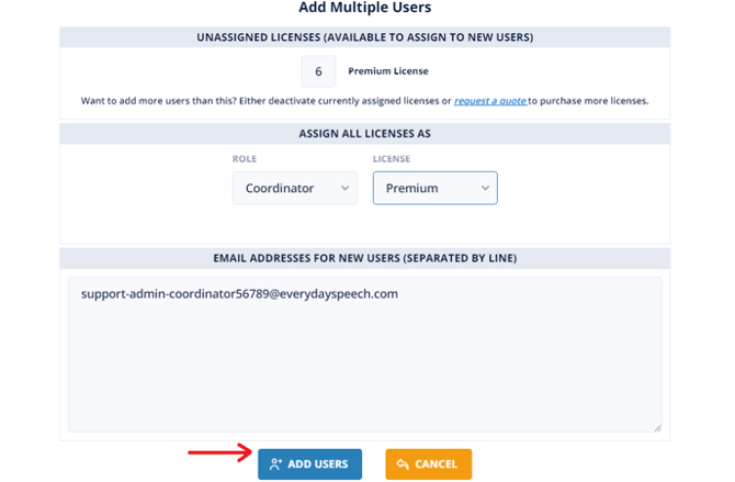 Add Multiple Users Input Pop up; Click Add Users