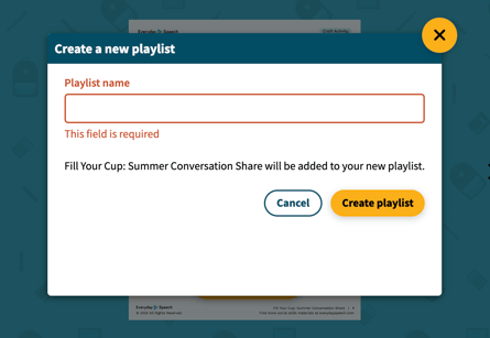Playlist name field is required and cannot be left blank. 