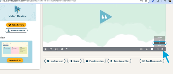 Click the gear icon on your media player to open settings, then select 'SD' for standard definition video quality.