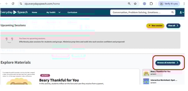 Click "Browse All Materials" button from the Homepage.