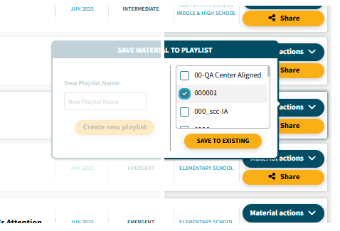 Tick the box next to your selected playlist, then click the "Save to Existing" button. 