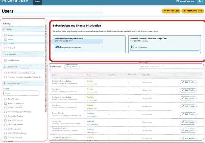 Review your current subscription plan, renewal date, total number of licenses and how many are in use. 